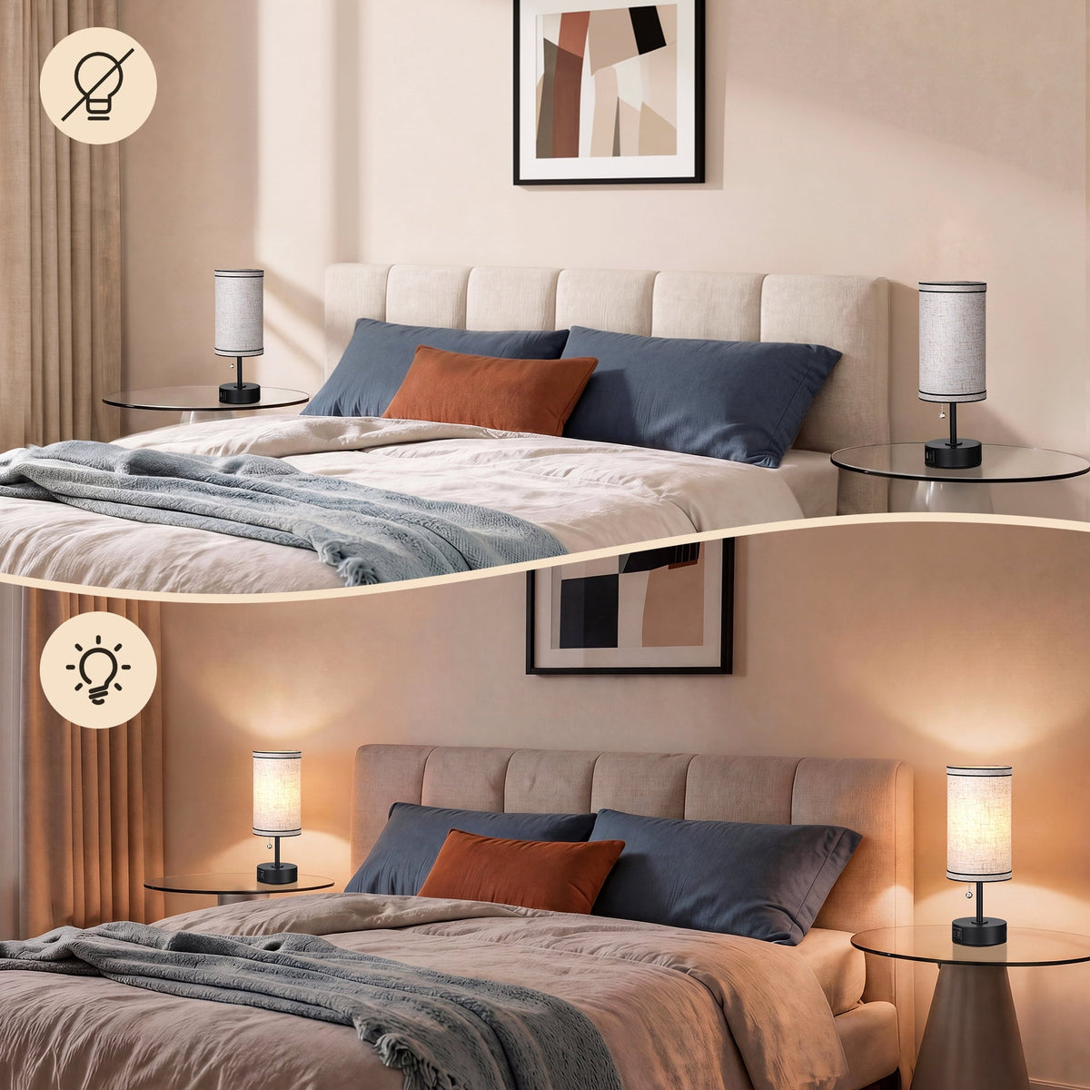 Lavisa - Small Bedside Table Lamps with USB Charging Ports