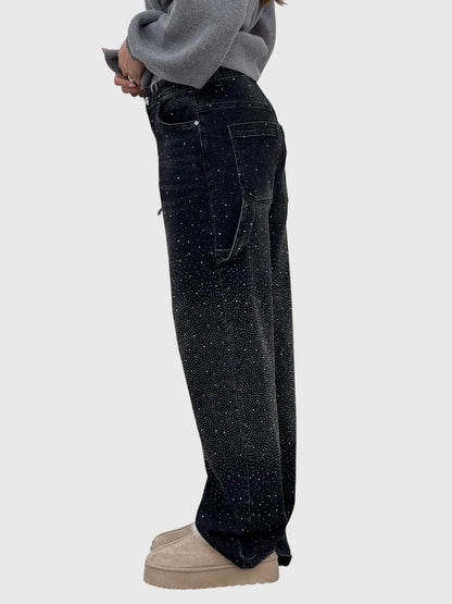 Lavisa - Elegant Diamond Embellished Loose Fit Pants for Women