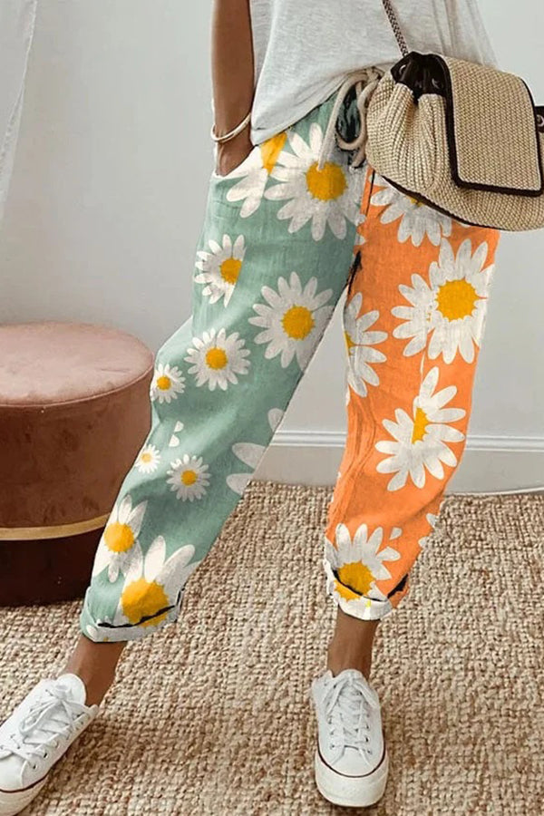 Lavisa - Womens Printed Wide Leg Cropped Pants with Pockets