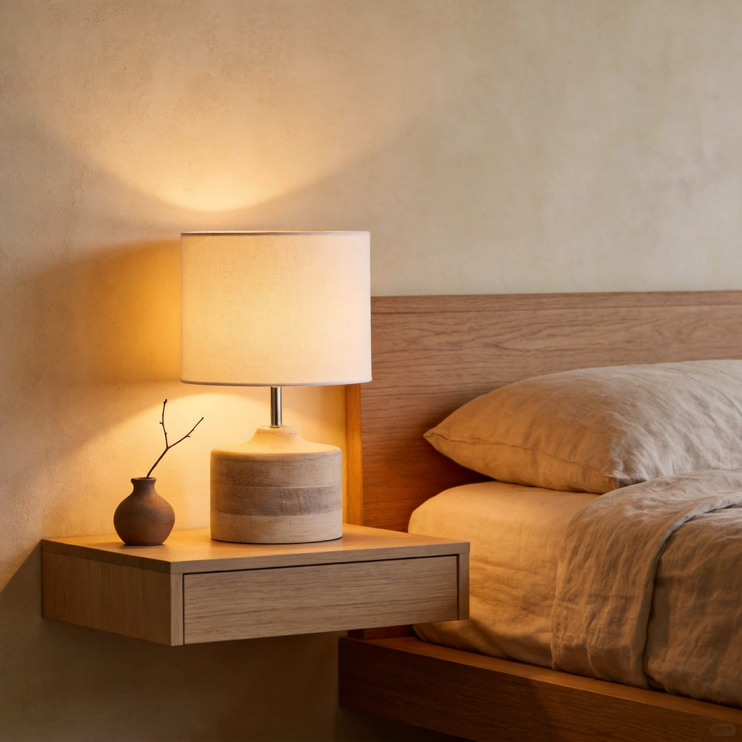 Lavisa - Turned Solid Wood Table Lamp with Linen Shade