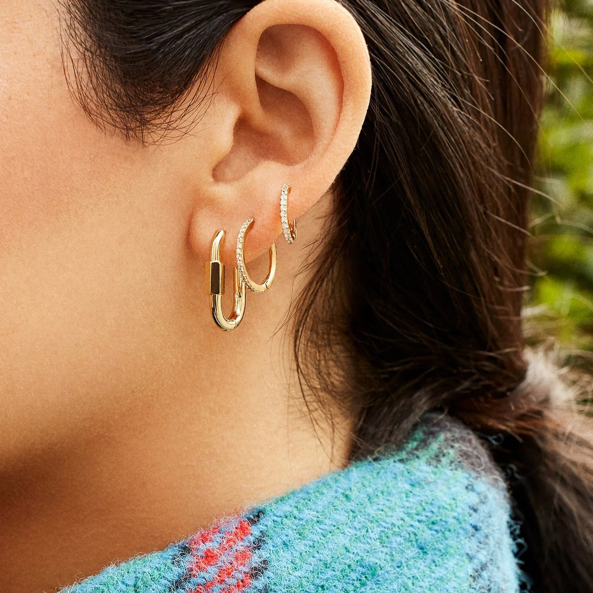 Lavisa - Pavé Huggie Hoops - Gold - Detail & Styling View
