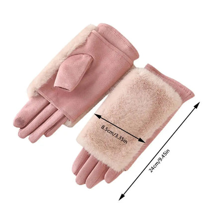 Lavisa - Suede Touchscreen Winter Gloves with Rabbit Fur Trim