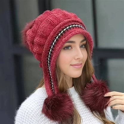 Lavisa - Fleece Lined Cable Knit Winter Hat with Earflaps