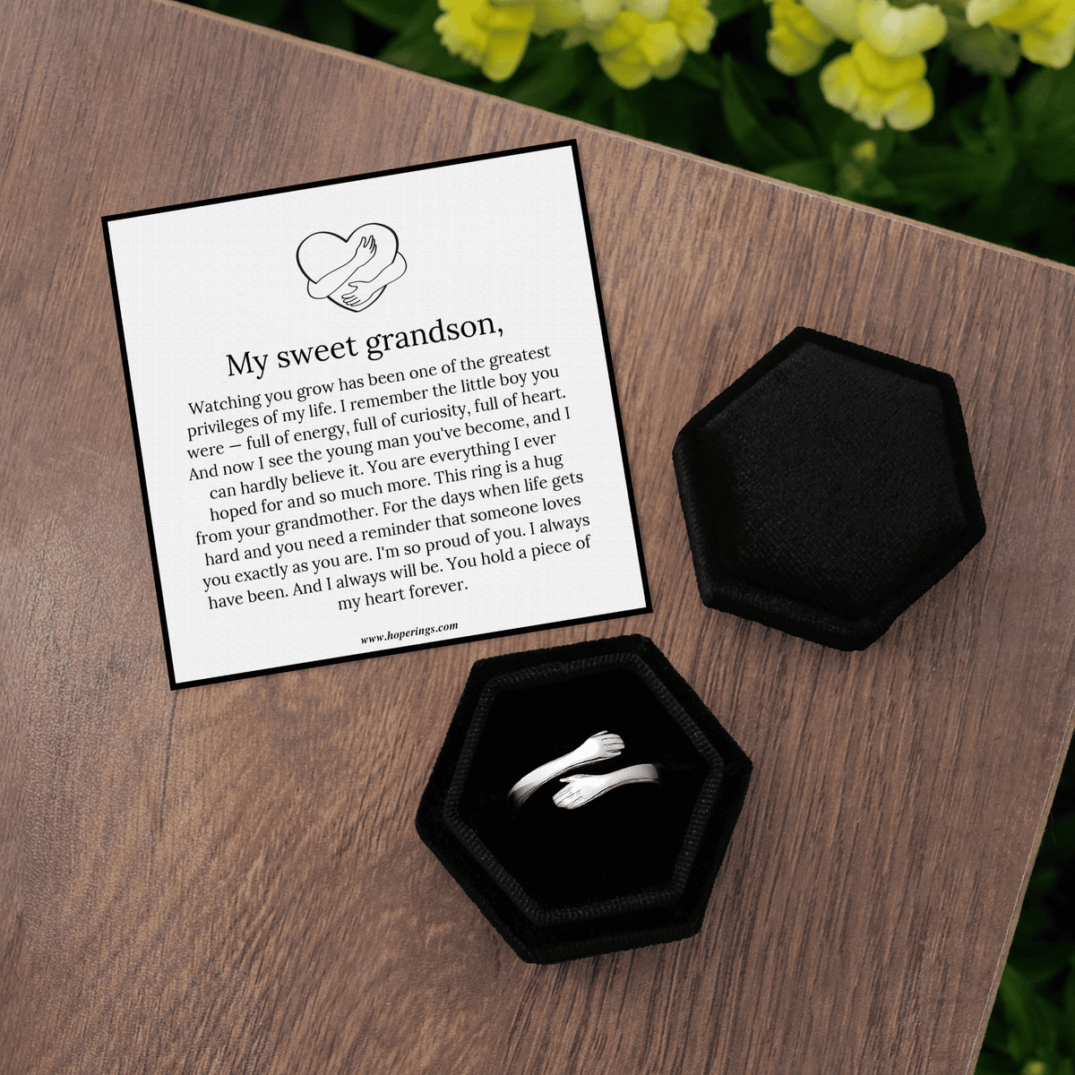 Lavisa - Grandmother Grandson Hug Ring Adjustable Sentimental Jewelry