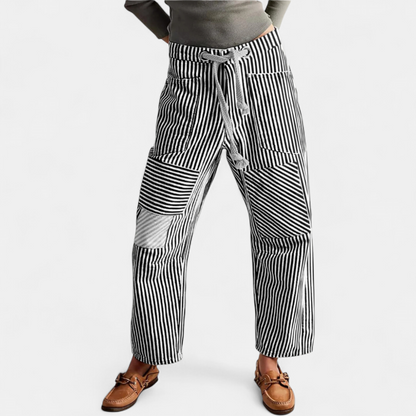 Lavisa - Striped Wide Leg Pants for Women - Drawstring Waist Casual Trousers