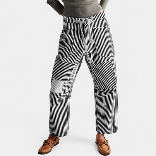 Lavisa - Striped Wide Leg Pants for Women - Drawstring Waist Casual Trousers