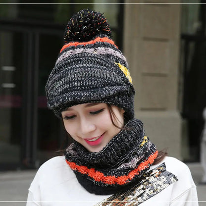 Lavisa - Cozy Knitted Hat Scarf Set with Velvet Lining