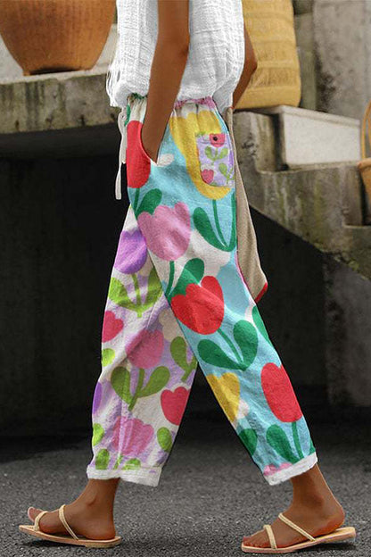 Lavisa - Womens Printed Wide Leg Cropped Pants with Pockets