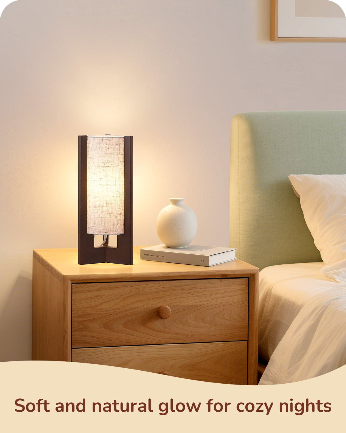 Lavisa - Solid Wood Table Lamp with Linen Shade for Bedroom and Living Room