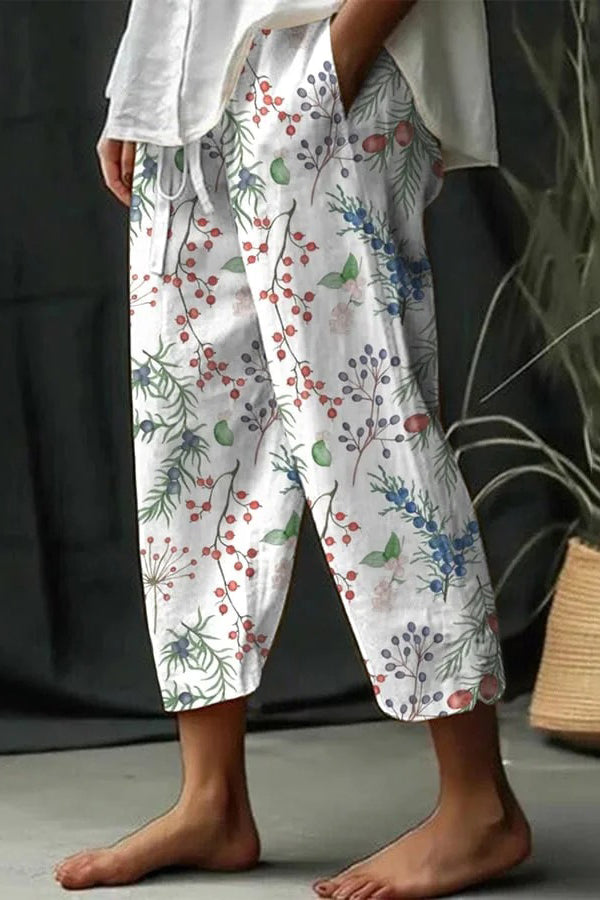 Lavisa - Womens Printed Wide Leg Cropped Pants with Pockets
