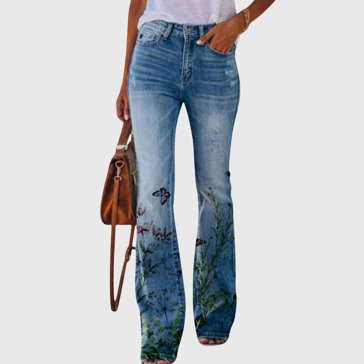 Lavisa - Floral Print High-Waist Flare Jeans