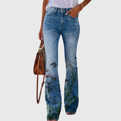 Lavisa - Floral Print High-Waist Flare Jeans