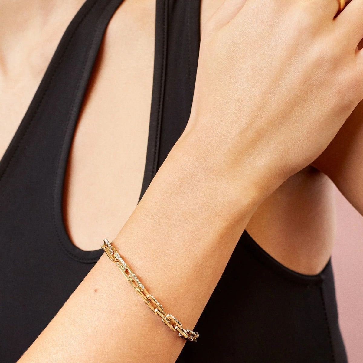 Lavisa - Pavé Paperclip Link Chain Bracelet - Detail & Styling View