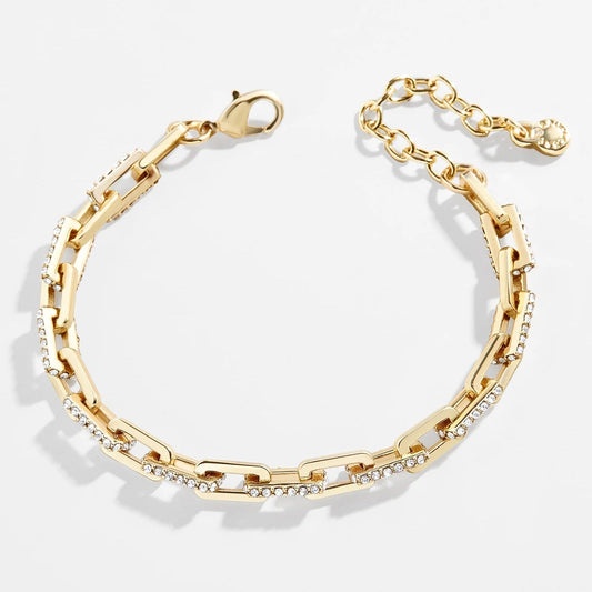 Lavisa pavé paperclip link chain bracelet showcasing sparkling crystals and gold finish