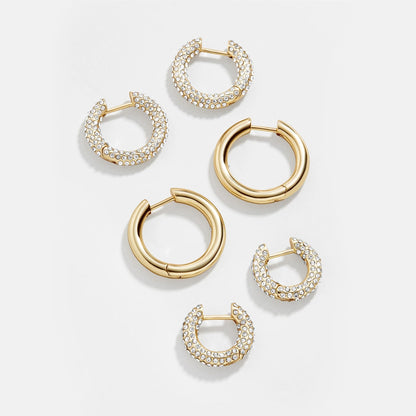 Lavisa Gold and Pavé Crystal Huggie Hoop Earring Set of three pairs