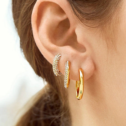 Lavisa - Huggie Hoop Earring Set - Gold Crystal Layering Trio - Detail & Styling View