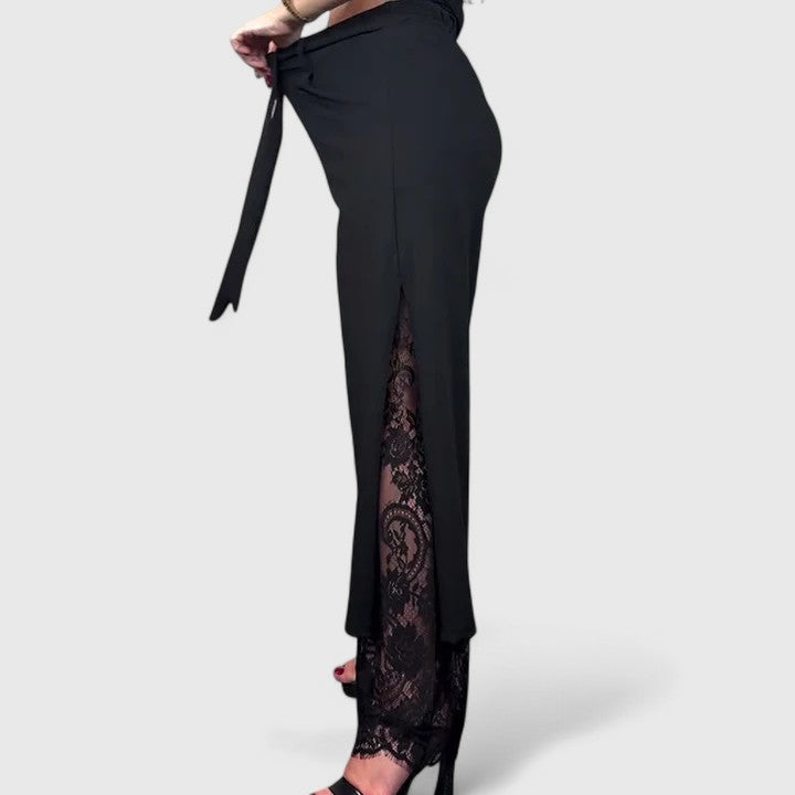 Lavisa - Sophisticated Wide Leg Lace Accent Pants