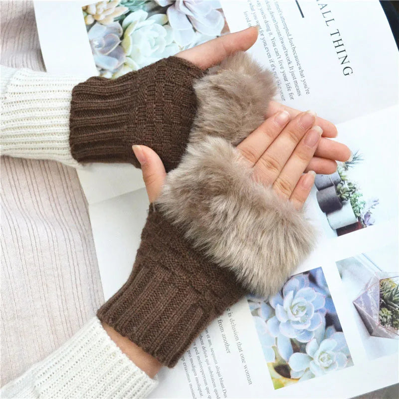 Lavisa - Faux Fur Fingerless Winter Gloves
