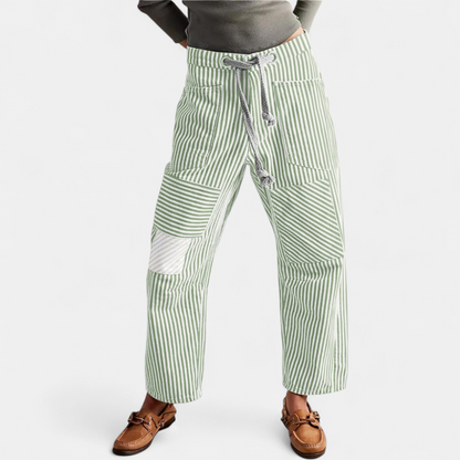 Lavisa - Striped Wide Leg Pants for Women - Drawstring Waist Casual Trousers