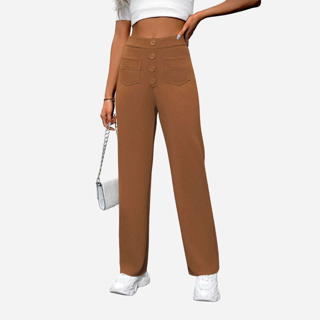 Lavisa - Women's Tailored Stretch Straight Leg Trousers - High Waist Pockets