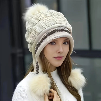 Lavisa - Fleece Lined Cable Knit Winter Hat with Earflaps