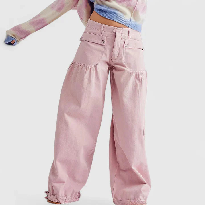 Lavisa - Womens Wide Leg Pleated Pocket Pants