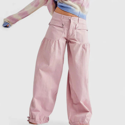 Lavisa - Womens Wide Leg Pleated Pocket Pants