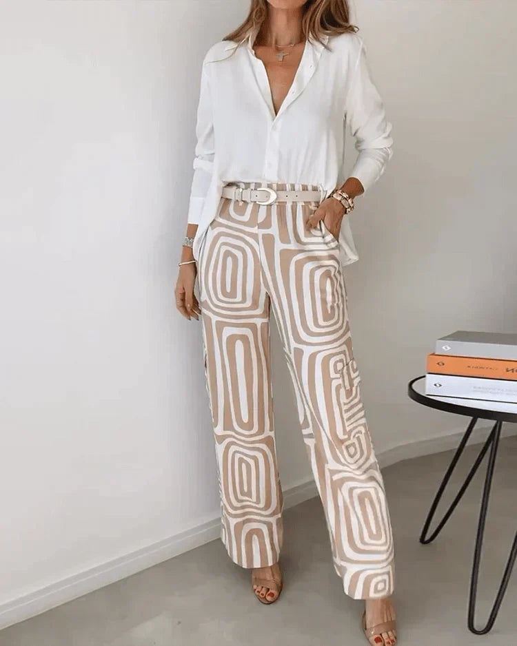 Lavisa - Two-Piece Matching Top and Pants Set with Belt