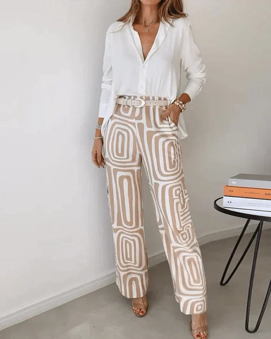 Lavisa - Two-Piece Matching Top and Pants Set with Belt