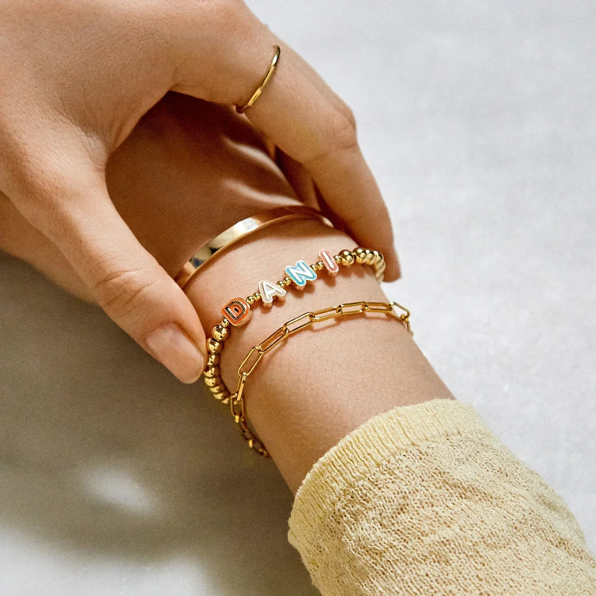 Lavisa - Personalized Enamel Letter Custom Bracelet - Detail & Styling View