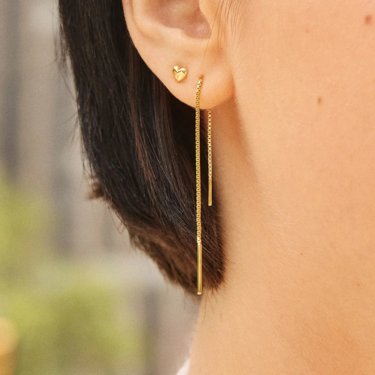 Lavisa - Puffed Heart Gold Stud Earrings - Detail & Styling View