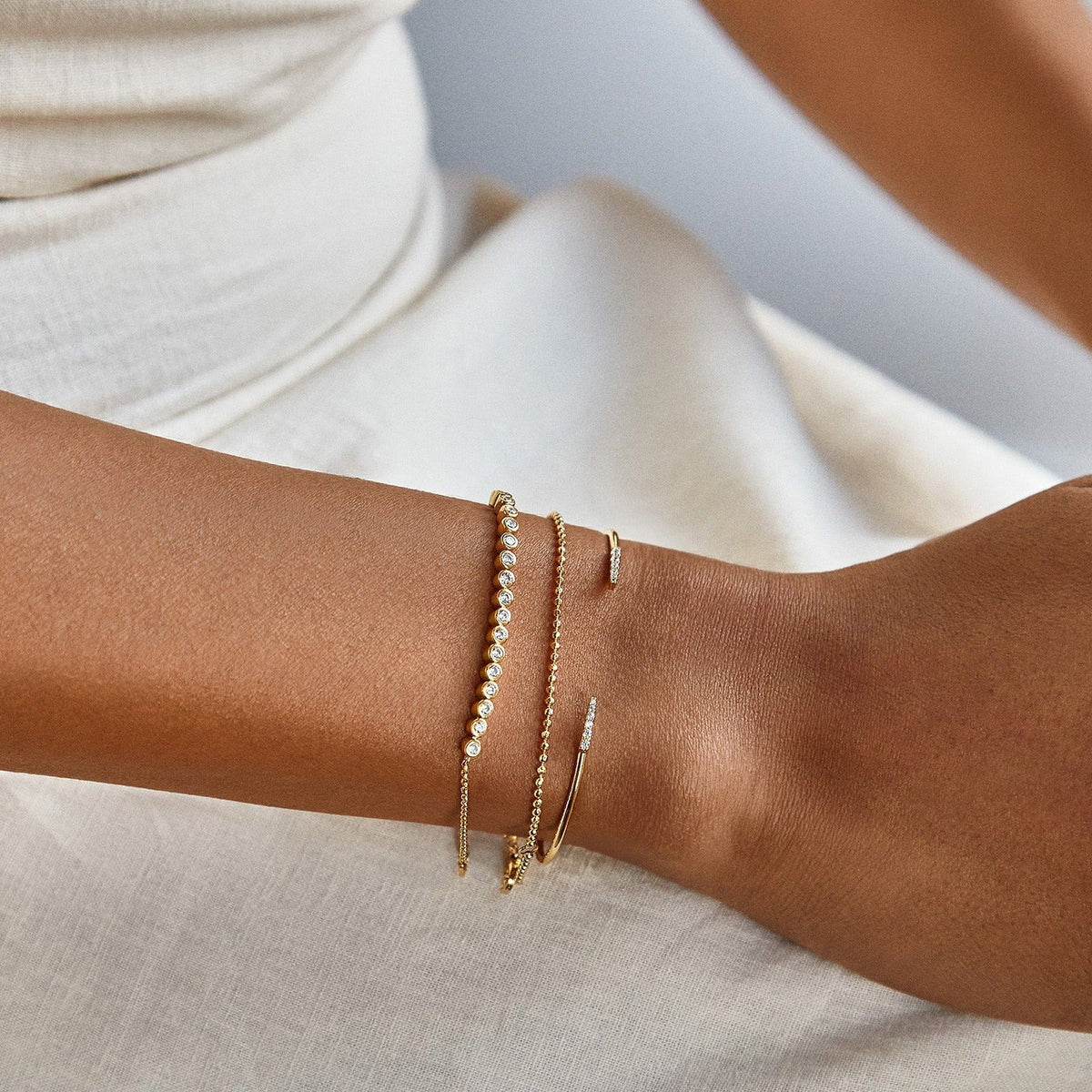 Lavisa - Gold Cuff Bracelet - On-Model & Scale View