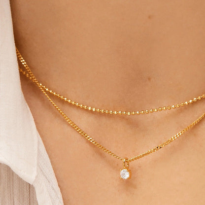 Lavisa - 18K Gold Curb Chain Necklace With Cubic Zirconia - On-Model & Scale View