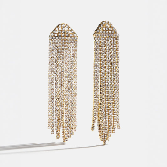 Lavisa Deirdre crystal fringe drop earrings with gold hardware
