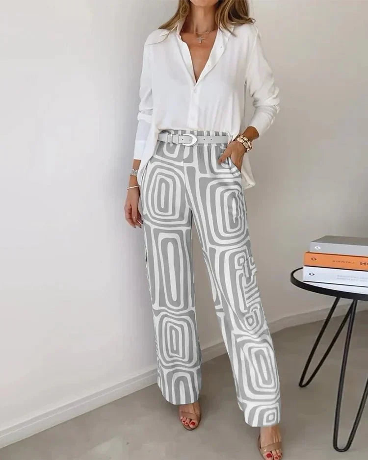 Lavisa - Two-Piece Matching Top and Pants Set with Belt