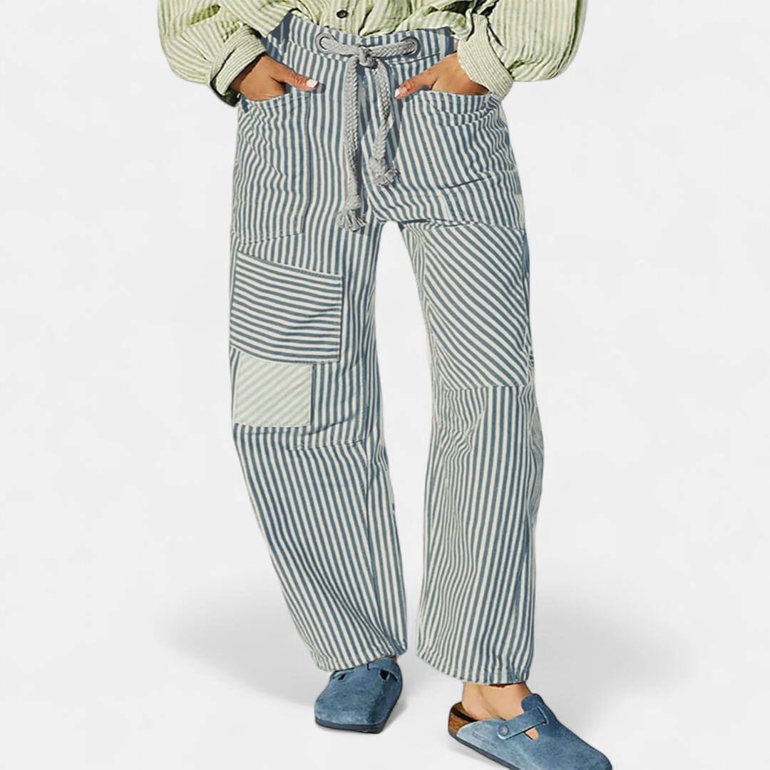 Lavisa - Striped Wide Leg Pants for Women - Drawstring Waist Casual Trousers