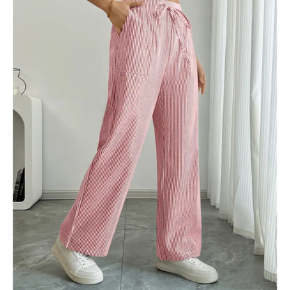 Lavisa - Women's Relaxed Fit Striped Pants with Pockets