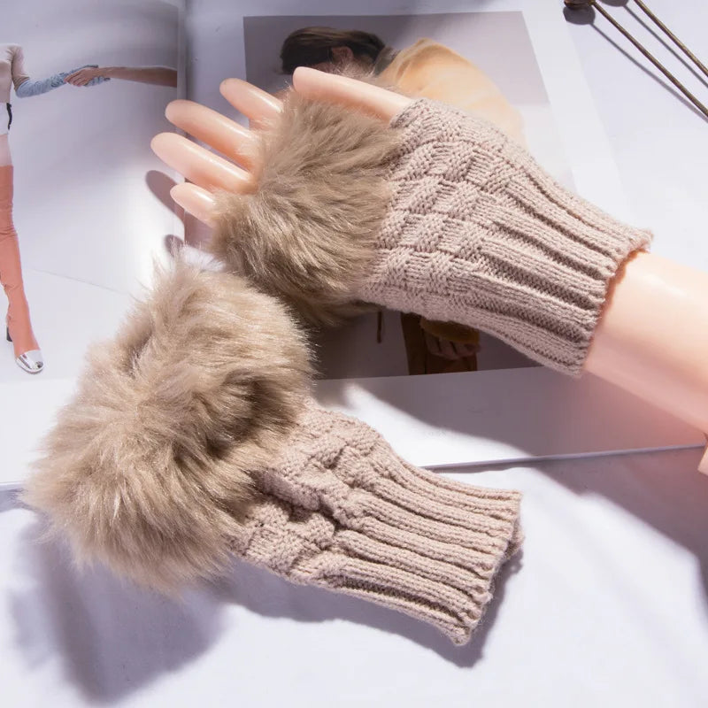 Lavisa - Faux Fur Fingerless Winter Gloves