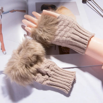 Lavisa - Faux Fur Fingerless Winter Gloves