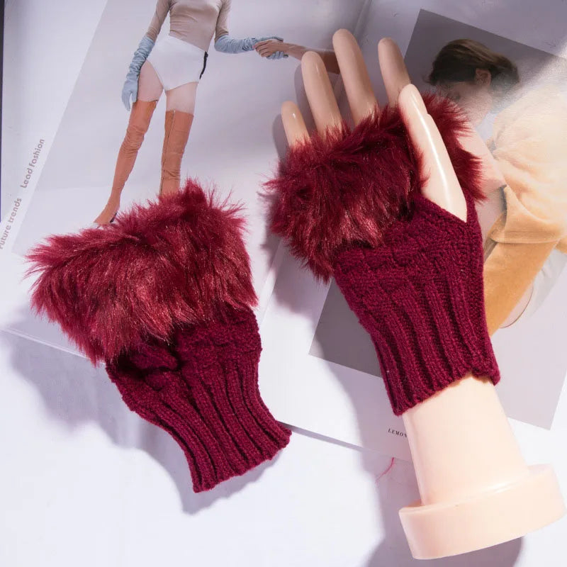Lavisa - Faux Fur Fingerless Winter Gloves