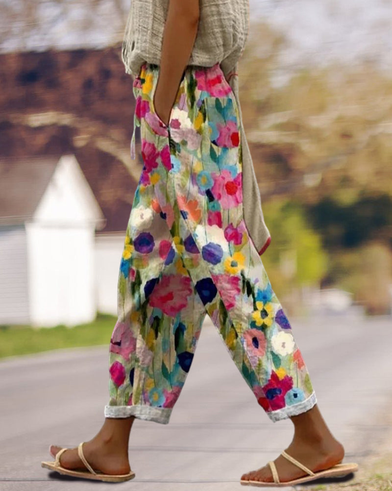 Lavisa - Womens Relaxed Floral Print Casual Trousers
