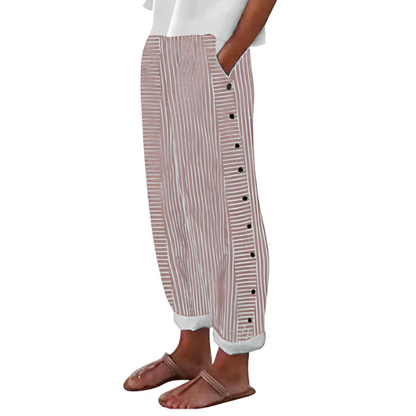 Lavisa - Women's Wide-Leg Striped Pants with Button Detail