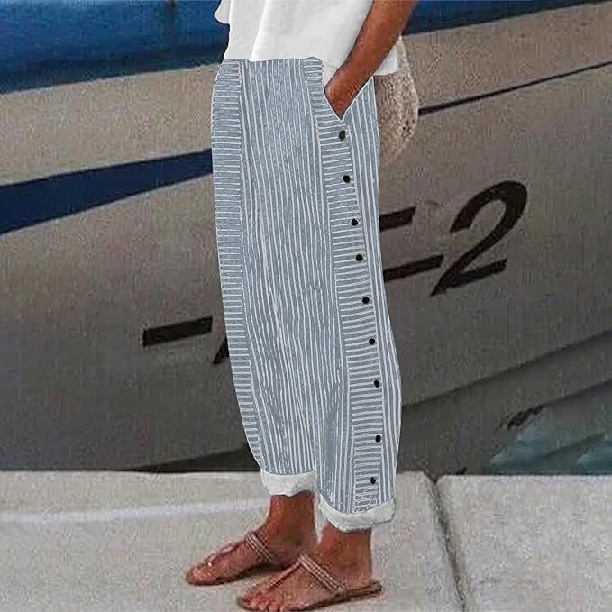 Lavisa - Striped Linen Cotton Casual Pants