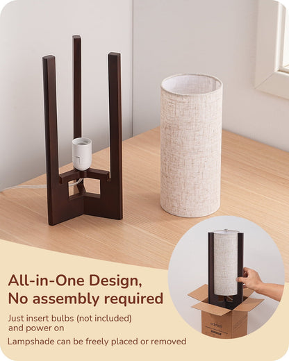 Lavisa - Solid Wood Table Lamp with Linen Shade for Bedroom and Living Room