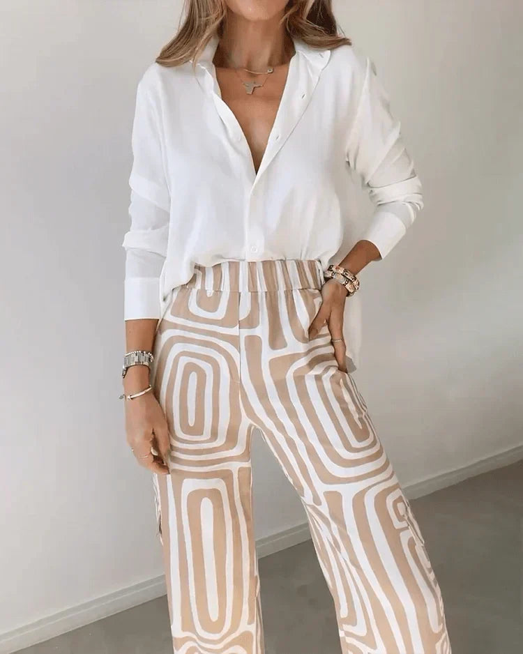 Lavisa - Two-Piece Matching Top and Pants Set with Belt