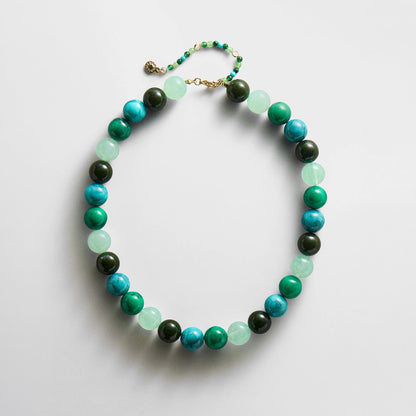 Lavisa cool-toned multi bead layering necklace featuring glossy 14mm beads