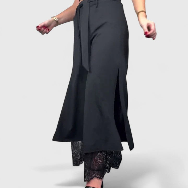 Lavisa - Sophisticated Wide Leg Lace Accent Pants