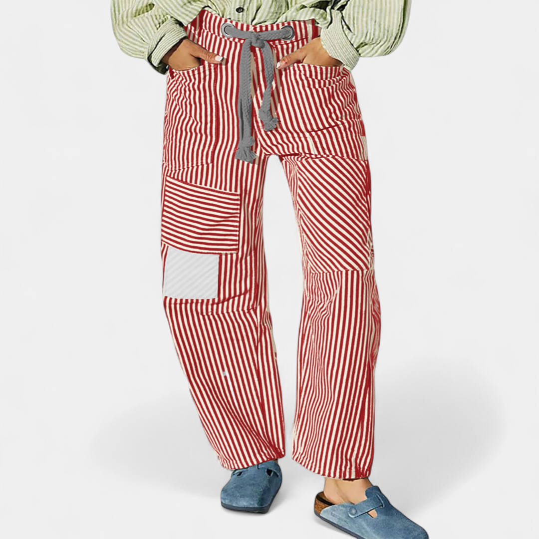 Lavisa - Striped Wide Leg Pants for Women - Drawstring Waist Casual Trousers