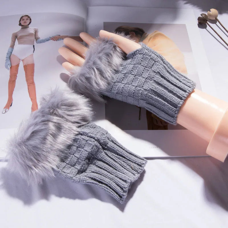 Lavisa - Faux Fur Fingerless Winter Gloves