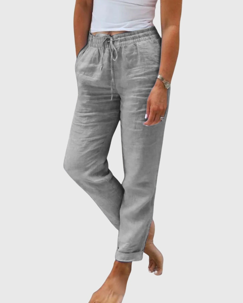 Lavisa - Elegant High Waisted Trousers with Elastic Waist